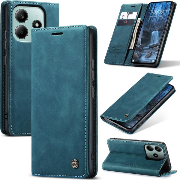 Custodia Per Xiaomi Redmi Note 14 5G, Retro Custodia In Finto Cuoio Con Funzione Stand Blu-image