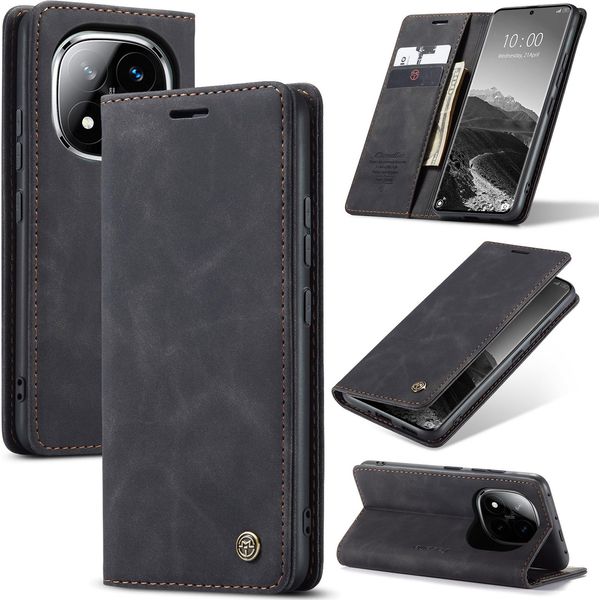 Custodia Per Xiaomi Redmi Note 14 Pro/Note 14 Pro+ 5G, Retro Custodia In Finto Cuoio Con Funzione Stand Nero-image