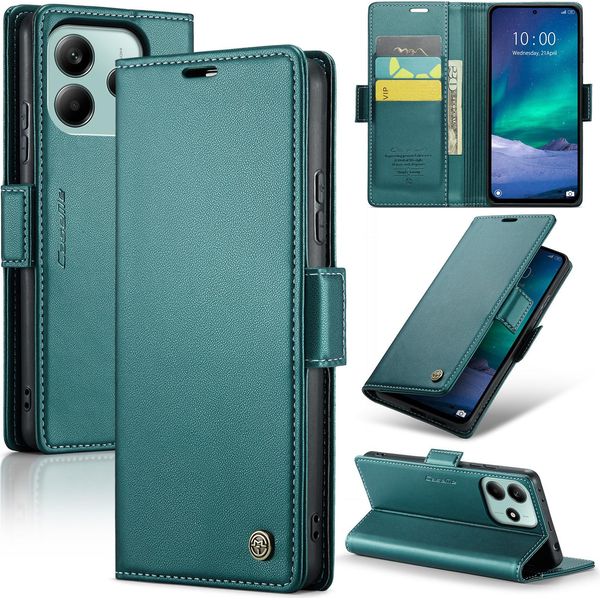 Custodia Per Xiaomi Redmi Note 14 5G, Carta Di Blocco Rfid, Custodia Avanzata In Pelle Flip Con Funzione Stand Verde-image
