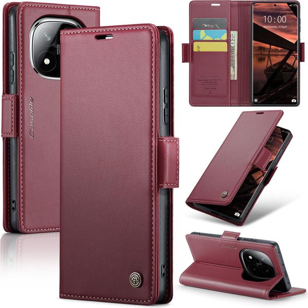 Custodia Per Xiaomi Redmi Note 14 Pro/Note 14 Pro+ 5G, Carta Di Blocco Rfid, Custodia Avanzata In Pelle Flip Con Funzione Stand Rosso-image
