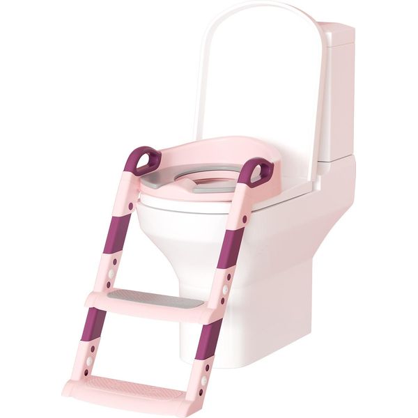 Clanmacy Trainer Per Wc Regolabile In Altezza Sedile Per Wc Con Gradini Sedile Per Wc Per Bambini Con Paraspruzzi E Maniglie, Pieghevole Rosa-image