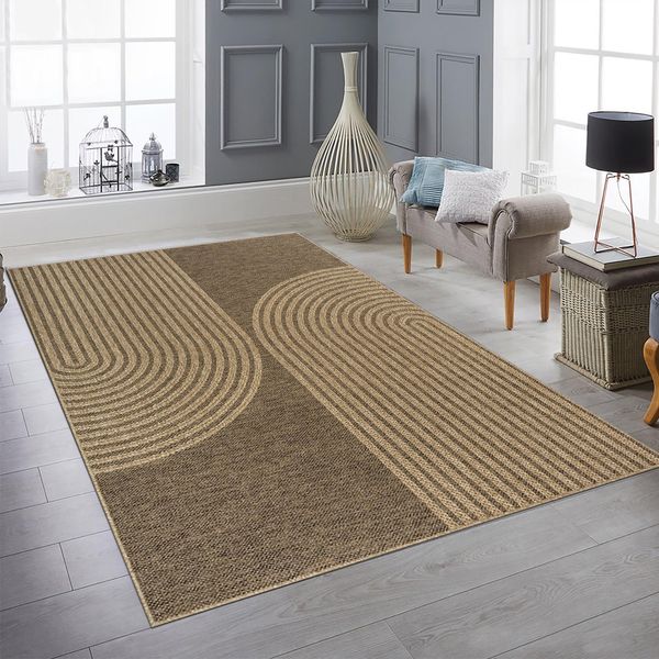 Tappeto Moderno Beige-Marrone Per Interni Ed Esterni Con Motivo Ad Arco Dimensioni - 240 X 340 Cm-image