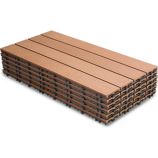 Aopunly Piastrelle Patio Balcone, Wpc Piastrelle Acqua Filtrabile Patio Giardino, Marrone 30X60Cm 30 Pezzi-image