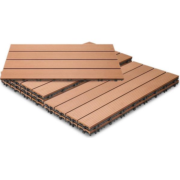 Jayseuw Piastrelle Patio Balcone, Wpc Piastrelle Acqua Filtrabile Patio Giardino, Marrone 30X60Cm 24 Pezzi-image