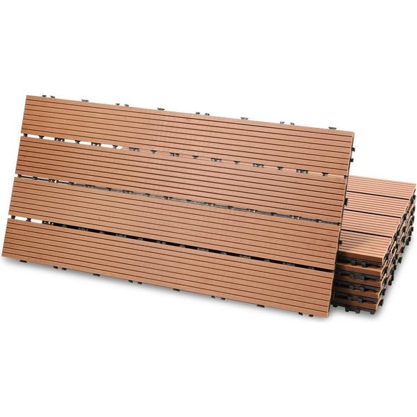 Aopunly Piastrelle Patio Balcone, Wpc Piastrelle Acqua Filtrabile Patio Giardino, Marrone 30X60Cm 24 Pezzi-image