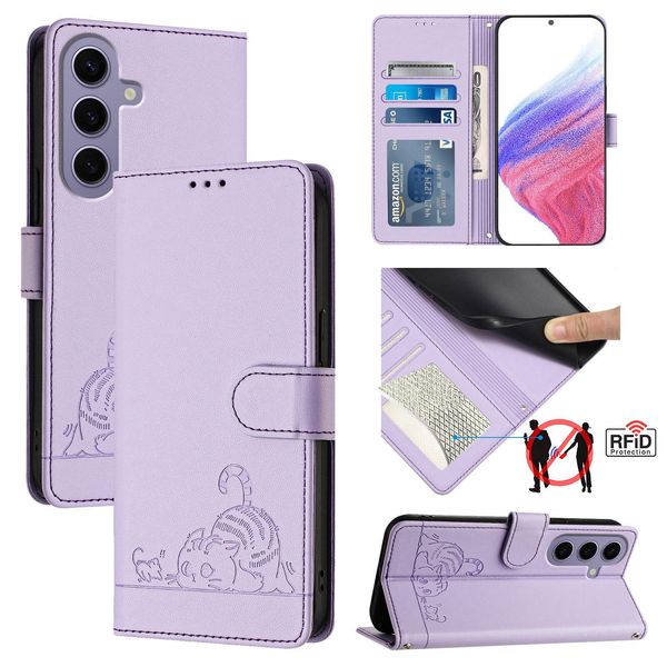 Custodia In Pelle Per Samsung Galaxy S25, Dolce Gatto Custodia Flip Con Funzione Stand E Portafoglio Viola-image