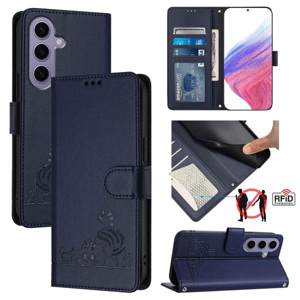 Custodia In Pelle Per Samsung Galaxy S25, Dolce Gatto Custodia Flip Con Funzione Stand E Portafoglio Blu-image