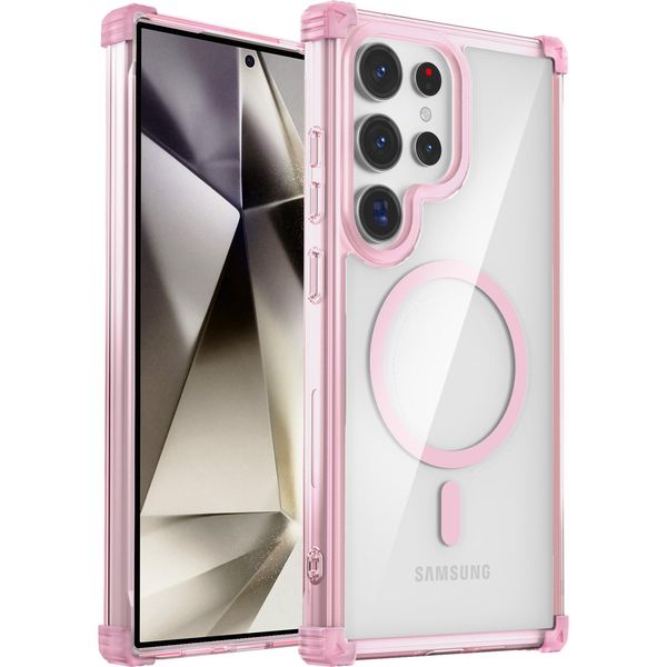Custodia Magnetica Per Samsung Galaxy S24 Ultra Compatibile Con Magsafe Protezione Militare Antiurto Custodia Trasparente Per Telefoni Cellulari Rosa-image