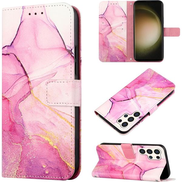 Custodia Per Samsung Galaxy S25 Ultra, Custodia In Finto Cuoio Con Motivo A Marmi, Tasche Per Carte, Custodia Stand Rosa-image