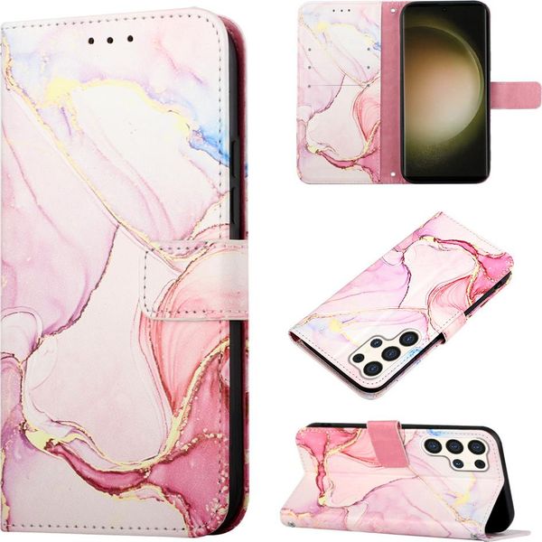 Custodia Per Samsung Galaxy S25 Ultra, Custodia In Finto Cuoio Con Motivo A Marmi, Tasche Per Carte, Custodia Stand Rosa Rossa-image