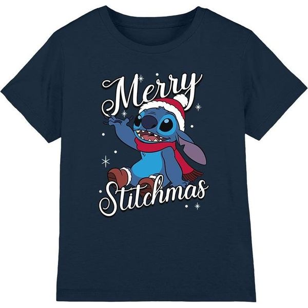 Lilo & Stitch - Maglietta "Merry Stitchmas"" Per Bambini TV4867 (104) (Blu Navy)"-image