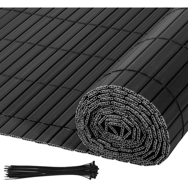 Stuoia Di Protezione In Pvc Jayseuw, Recinzione Per La Privacy Con Fascette, Recinzione Per La Privacy Resistente Alle Intemperie, Recinzione Per La Privacy Per Balconi E Terrazze, Doghe Interne Rinforzate Con Struttura A W, Grigio 1,2 X 4 M-image