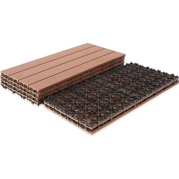 Jayseuw Piastrelle Patio Balcone, Wpc Piastrelle Acqua Filtrabile Patio Giardino, Marrone 30X60Cm 12 Pezzi-image