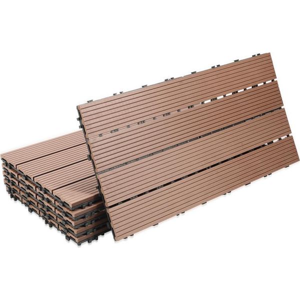 Jayseuw Piastrelle Patio Balcone, Wpc Piastrelle Acqua Filtrabile Patio Giardino, Marrone 30X60Cm 6 Pezzi-image