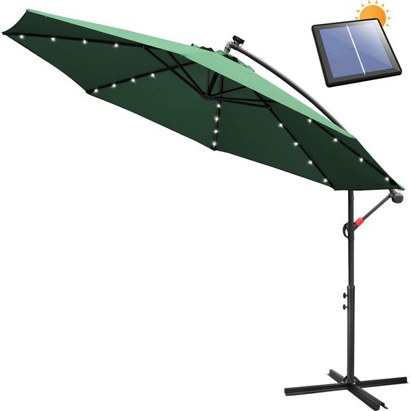 Clanmacy Ombrellone A Sbalzo 350 Cm, Protezione Uv, Manovella - Ombrellone Verde Da Giardino Ombrellone A Sbalzo Da Balcone Con Led-image