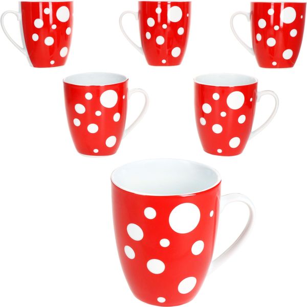 Set Di 6 Tazze Da Caffè 300Ml In Porcellana 6 Persone Per Il Tè E Il Cacao A Pois Pula Red Dots-image