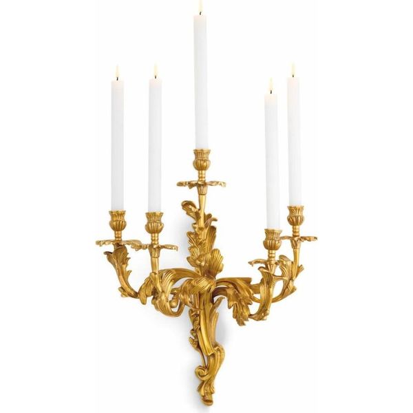 Casa Padrino Portacandele Da Parete Barocco In Ottone Antico H. 55 Cm - Decorazione Da Parete Barocca-image