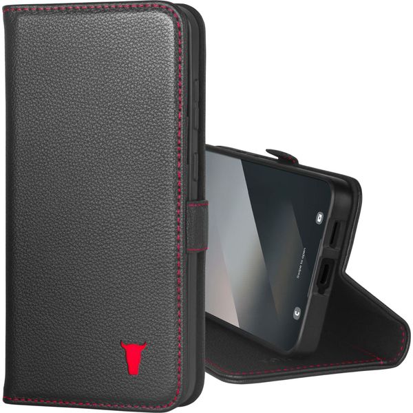 Torro Custodia In Pelle Per Galaxy S25+ (Con Funzione Stand) - Nero Con Dettagli Rossi-image