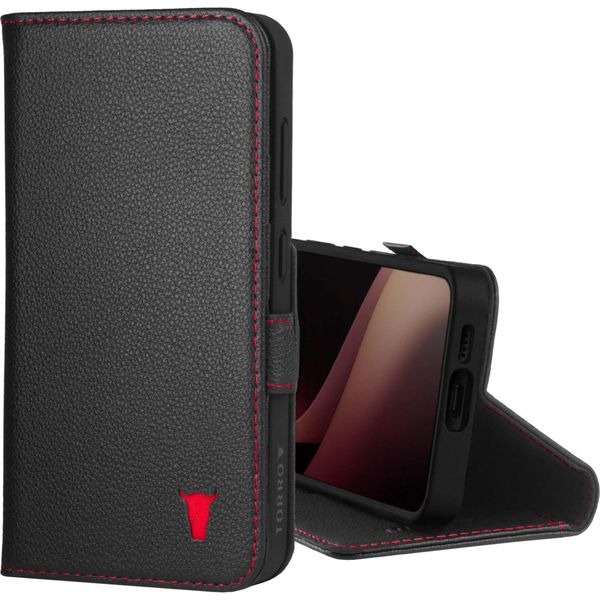 Torro Custodia In Pelle Per Galaxy S24 (Con Funzione Stand) - Nero Con Dettagli Rossi-image