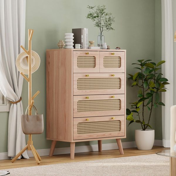 Cdglobal Cassettiera Con 5 Cassetti In Tessuto, Cassettiera, Mobile Contenitore Cassettiera Alta In Legno Mobile Credenza Per Camera Da Letto/Soggiorno/Disimpegno/Camera Dei Bambini-image