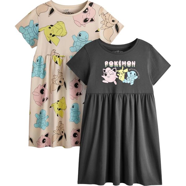 Pokemon - Vestito Per Bambina (Confezione Da 2) NS8721 (128) (Grigio Scuro/Marrone Chiaro)-image