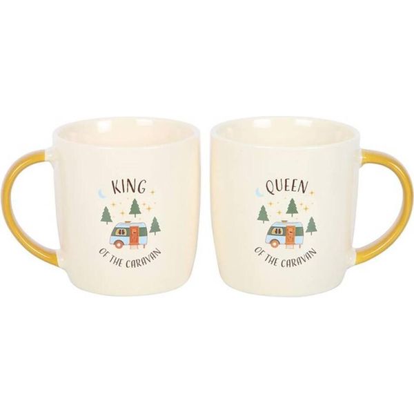 Something Different - Tazza Da Caffè "Camping King And Queen"", 400Ml - Confezione Da 2 SD6792 (Taglia Unica) (Beige/Giallo)"-image
