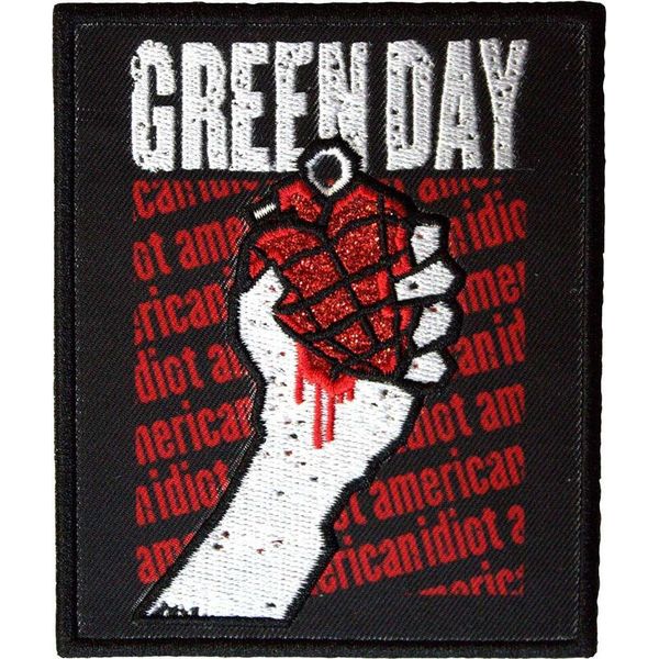 Green Day - Testo Ripetuto - Toppa Da Stirare "American Idiot"", Tessuto RO12879 (Taglia Unica) (Nero/Bianco/Rosso)"-image