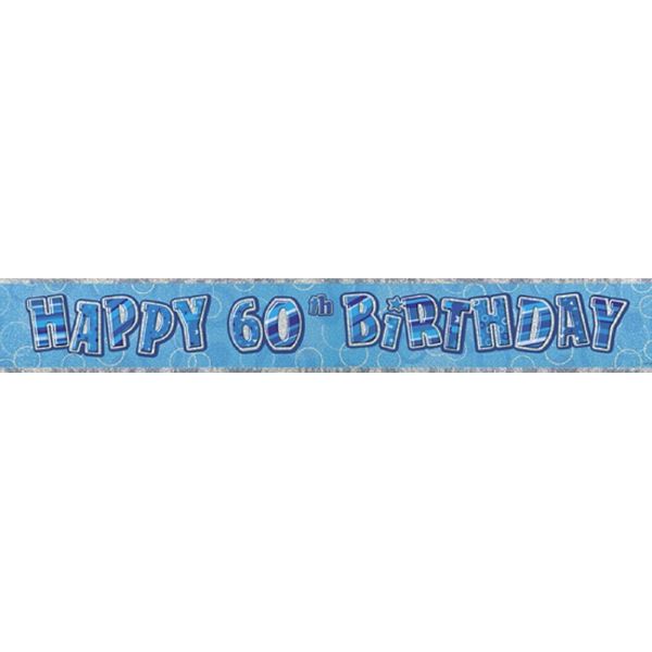 Unique Party - Glitter - Bandiera "Buon 60° Compleanno"", Foil SG37498 (Taglia Unica) (Blu/Argento)"-image