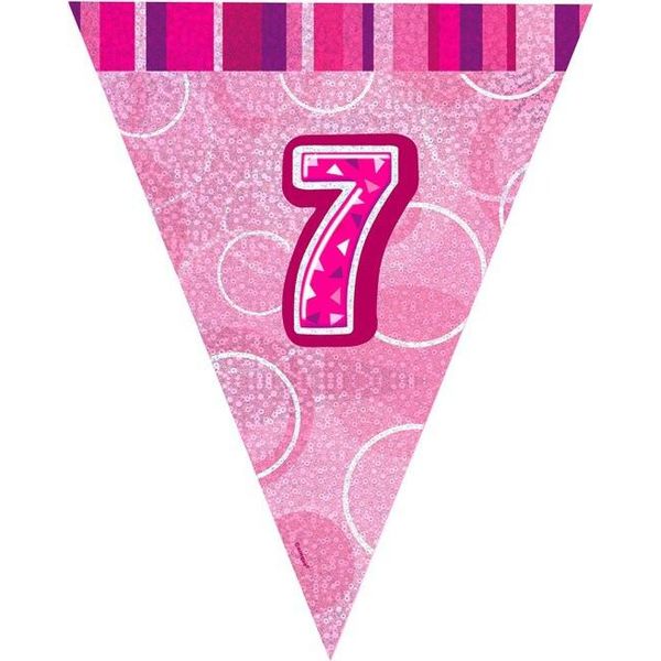 Unique Party - Bandiere, 7° Compleanno - Foil SG37696 (Taglia Unica) (Rosa Glitterato)-image