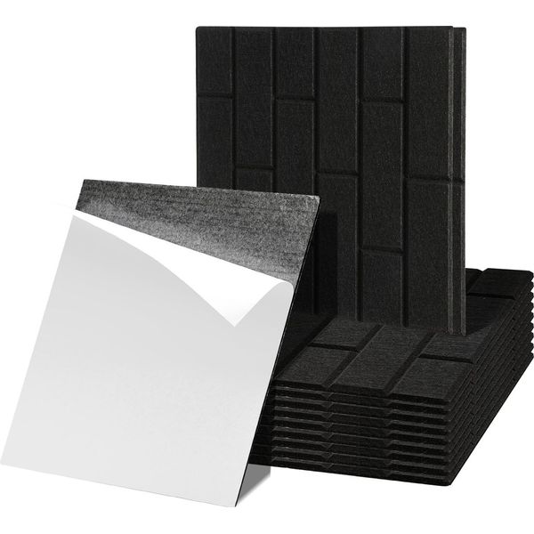 Clanmacy 12 Stuks Pannelli Acustici Quadrati Piastrelle Autoadesive Pannelli Acustici Fonoassorbenti Pannello Murale Ad Alta Densità Nero-image