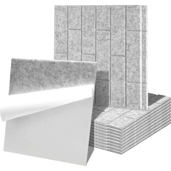 Clanmacy 12 Piastrelle Acustiche Piastrelle Quadrate Autoadesive Pannelli Acustici Fonoassorbenti Pannello Murale Ad Alta Densità Grigio Chiaro-image