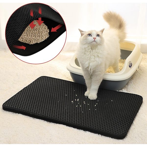 Hengda Tappetino Per Lettiera Per Gatti Impermeabile, Dimensioni 78 X 60 Cm Tappetino Per Lettiera Per Gatti Con Design A Nido D'ape, Tappetino Per La Raccolta Della Lettiera Per Gatti Con 2 Strati-image