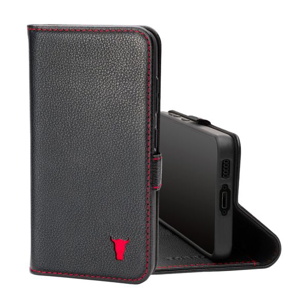 Torro Custodia In Pelle Per Galaxy S23 (Con Funzione Stand) - Nero Con Dettagli Rossi-image