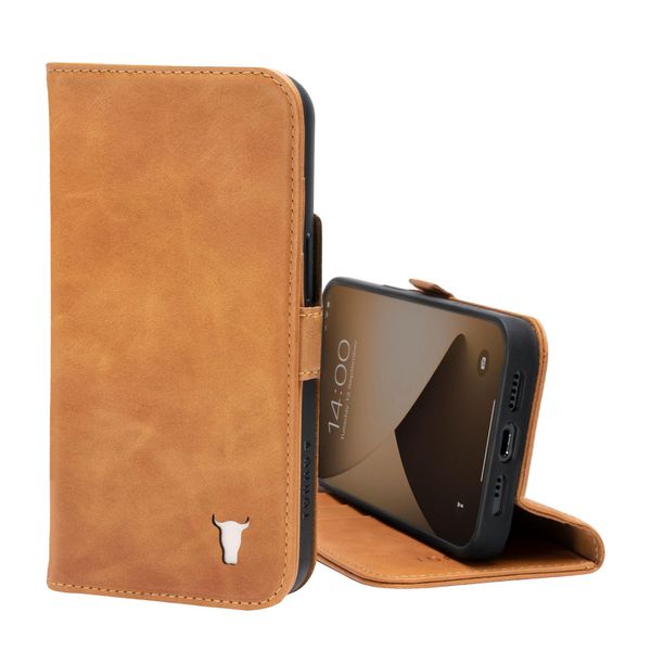 Custodia In Pelle Torro Per Iphone 13 (Con Funzione Stand) - Marrone Chiaro-image