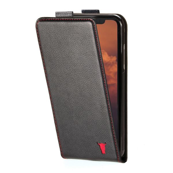 Torro Custodia Flip In Pelle Per Iphone 12 / Iphone 12 Pro (Con Ricarica Magsafe) - Nero Con Dettagli Rossi-image