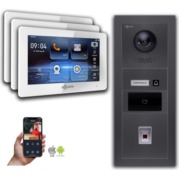 Videocitofono Ip Goliath Con Telecamera 7 Pollici Impronta Digitale Rfid Antracite : 7 Pollici In Bianco : Scatola Da Incasso : 3 Monitor Numero: 3 Monitor Colore: 7 Pollici In Bianco Montaggio: Scatola Da Incasso-image