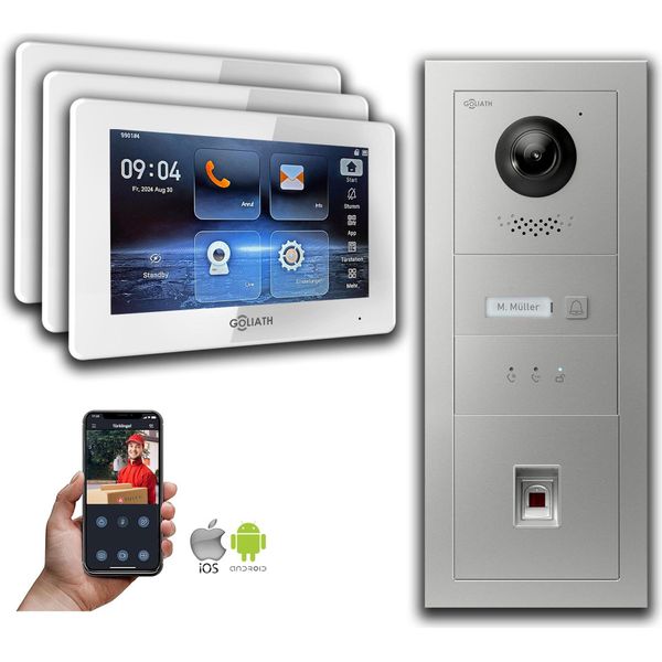 Videocitofono Ip Goliath Con Telecamera Display Per Impronte Digitali Da 7 Pollici Argento : 7 Pollici In Bianco : Scatola Da Incasso : 3 Monitor Numero: 3 Monitor Colore: 7 Pollici In Bianco Montaggio: Scatola Da Incasso-image