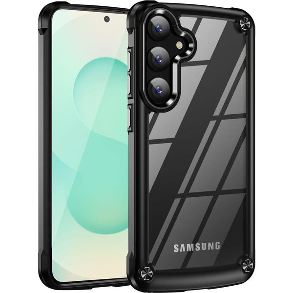 Custodia Per Samsung Galaxy S25, Paraurti Ibrido In Pc Tpu Trasparente E Custodia Antiurto Nera-image