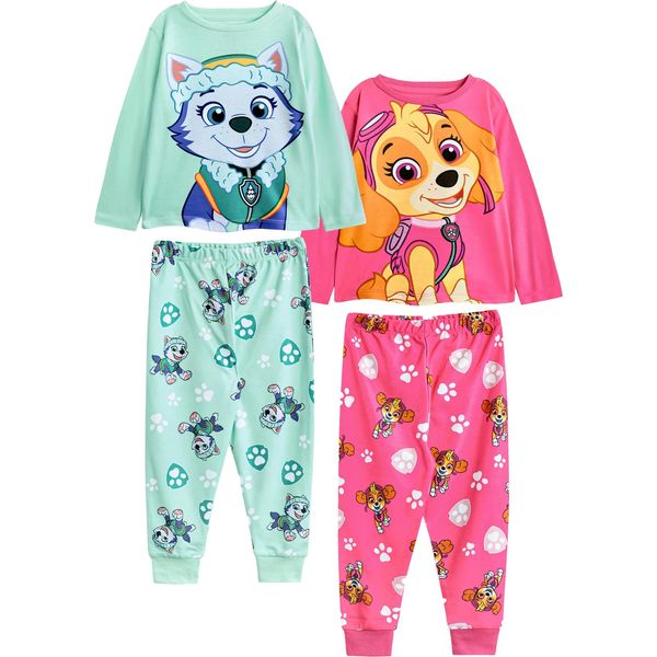 Paw Patrol - Pigiama Con Pantaloni Lunghi Per Bambina (Confezione Da 2) A Maniche Lunghe NS8731 (104) (Azzurro/Rosa)-image