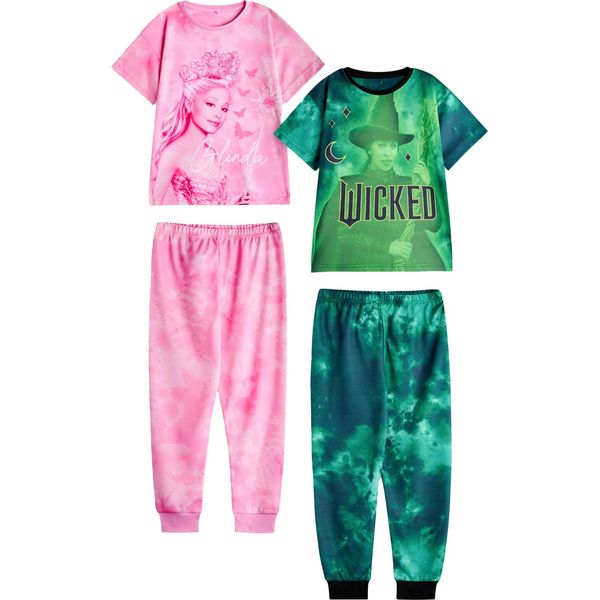 Wicked - Pigiama Con Pantaloni Lunghi Per Bambina (Confezione Da 2) A Maniche Corte NS8758 (116) (Rosa/Verde)-image