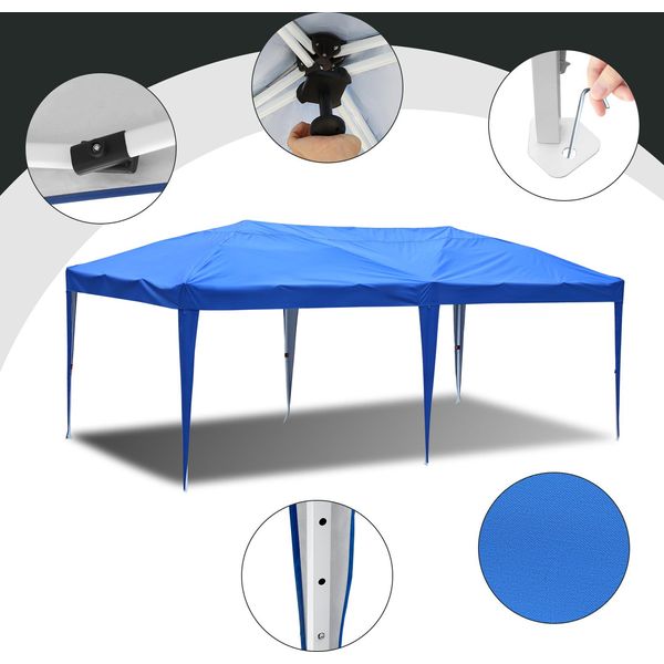 Jayseuw Gazebo Pieghevole 3X6M Blu Tenda Per Feste Protezione Uv Regolabile In Altezza Con Borsa Di Trasporto, Per Campeggio Giardino All'aperto Senza Pareti Laterali-image