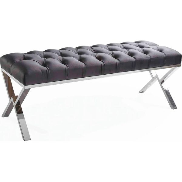 Casa Padrino Luxury Chesterfield Bench Grigio / Argento 120 Cm - Mobili-image