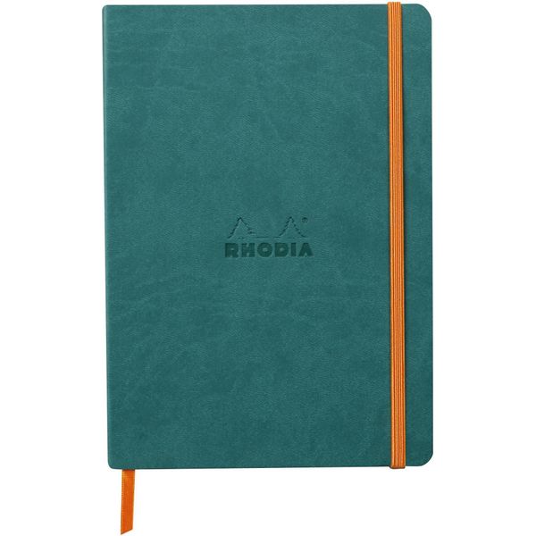 Rhodia 117376C - Taccuino Con Copertina Morbida Rhodiarama Din A5 (14,8X21 Cm), 80 Fogli, Carta Clairefontaine Foderata Avorio 90G Segnalibro, Chiusura Elastica, Copertina In Pelle Finta Verde Pavone, 1 Pezzo-image