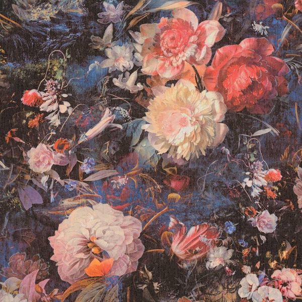 Profhome 388211-GU Blumen Vliestapete Floral Schimmernd Anthrazit Rosa Blau 5,33 M2-image