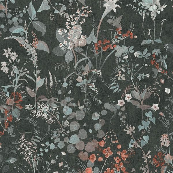 Profhome 388254-GU Blumen Vliestapete Floral Matt Schwarz Grau Petrol Rot 5,33 M2-image