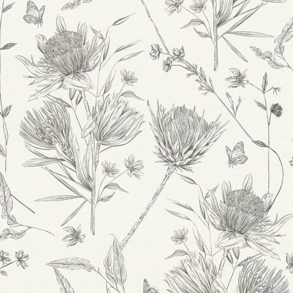Profhome 394272-GU Carta Da Parati In Tessuto Non Tessuto Floreale Bianco Opaco Nero 5,33 M2-image