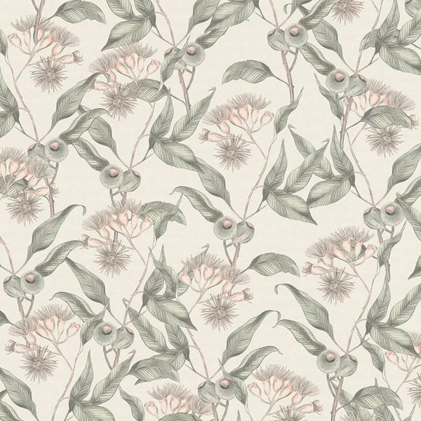 Profhome 394304-GU Carta Da Parati In Tessuto Non Tessuto Floral Opaco Bianco Grigio Verde 5,33 M2-image