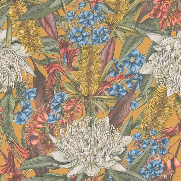 Profhome 394284-GU Blumen Vliestapete Floral Matt Gelb GrüN Blau Rot 5,33 M2-image