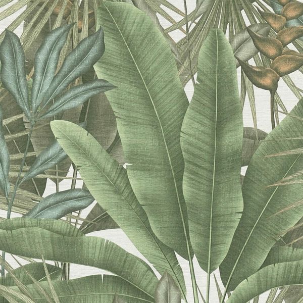 Profhome 396472-GU Carta Da Parati In Tessuto Non Tessuto Nature Jungle Verde Opaco Bianco Beige 5,33 M2-image
