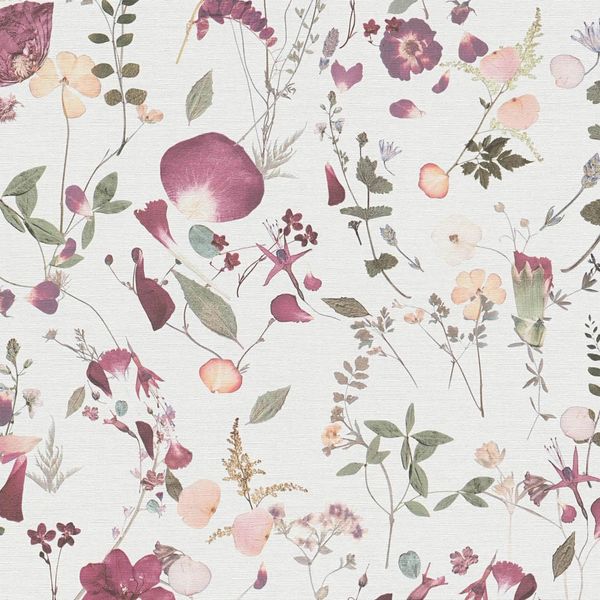 Profhome 397461-GU Carta Da Parati In Tessuto Non Tessuto Floral Opaco Bianco Viola Rosa Verde 5,33 M2-image